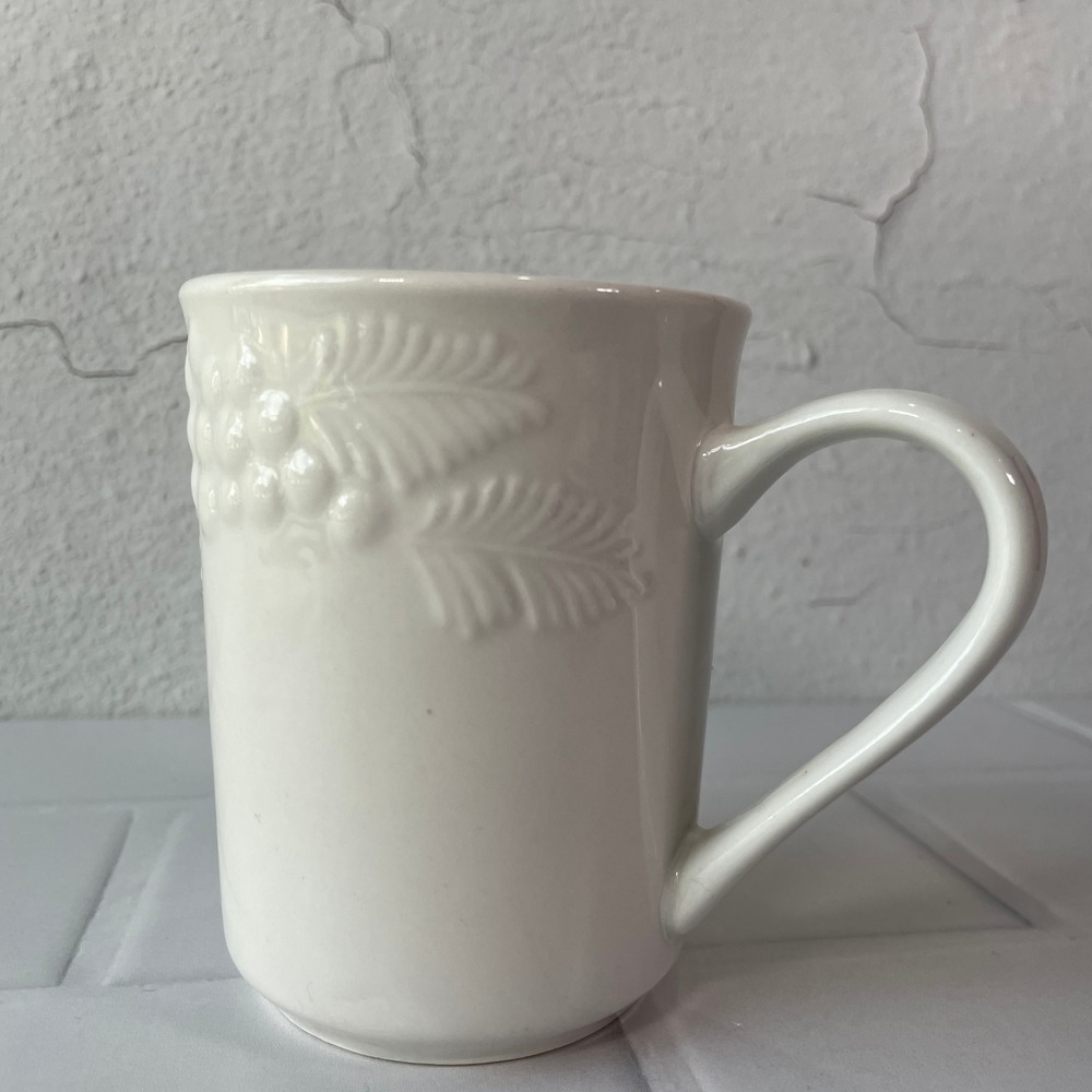 Philippe Richard Fruit White Embossed Ceramic Coffee Mug Dishwasher Safe